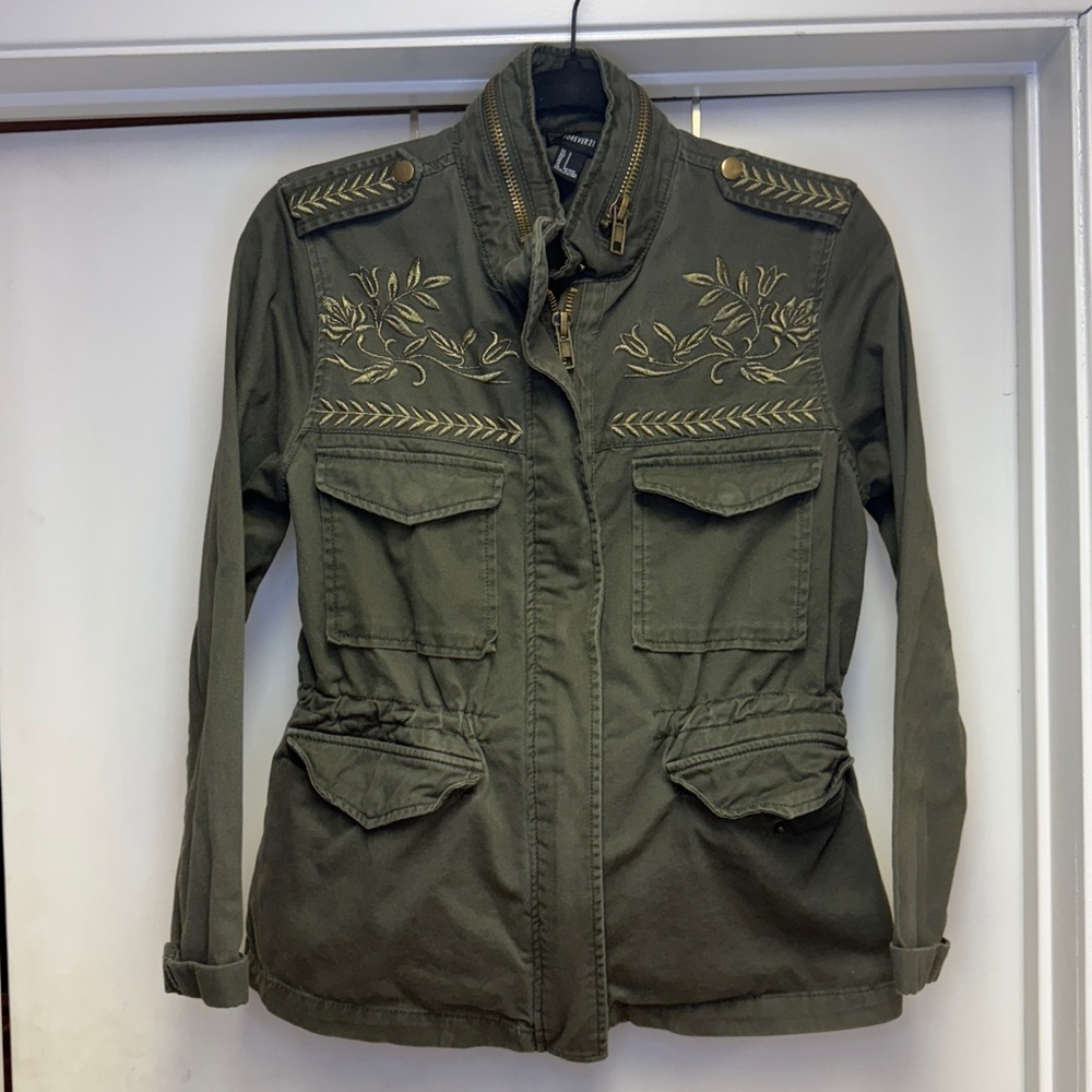 Forever 21 military utility jacket embroidered zip size S
